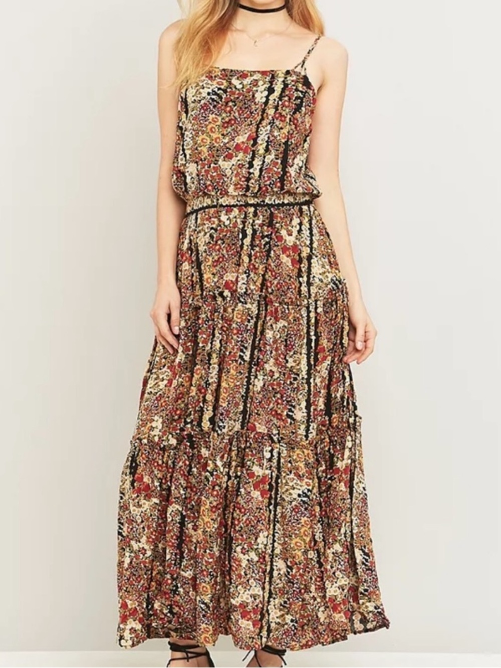 Free People Floral Maxi Dress Boho Sleeveless Open Back Size S Waist Tie Removed
